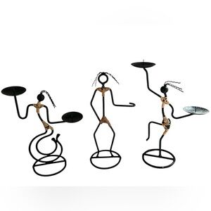 Set of 3 Metal Stick Figure Candle Holders